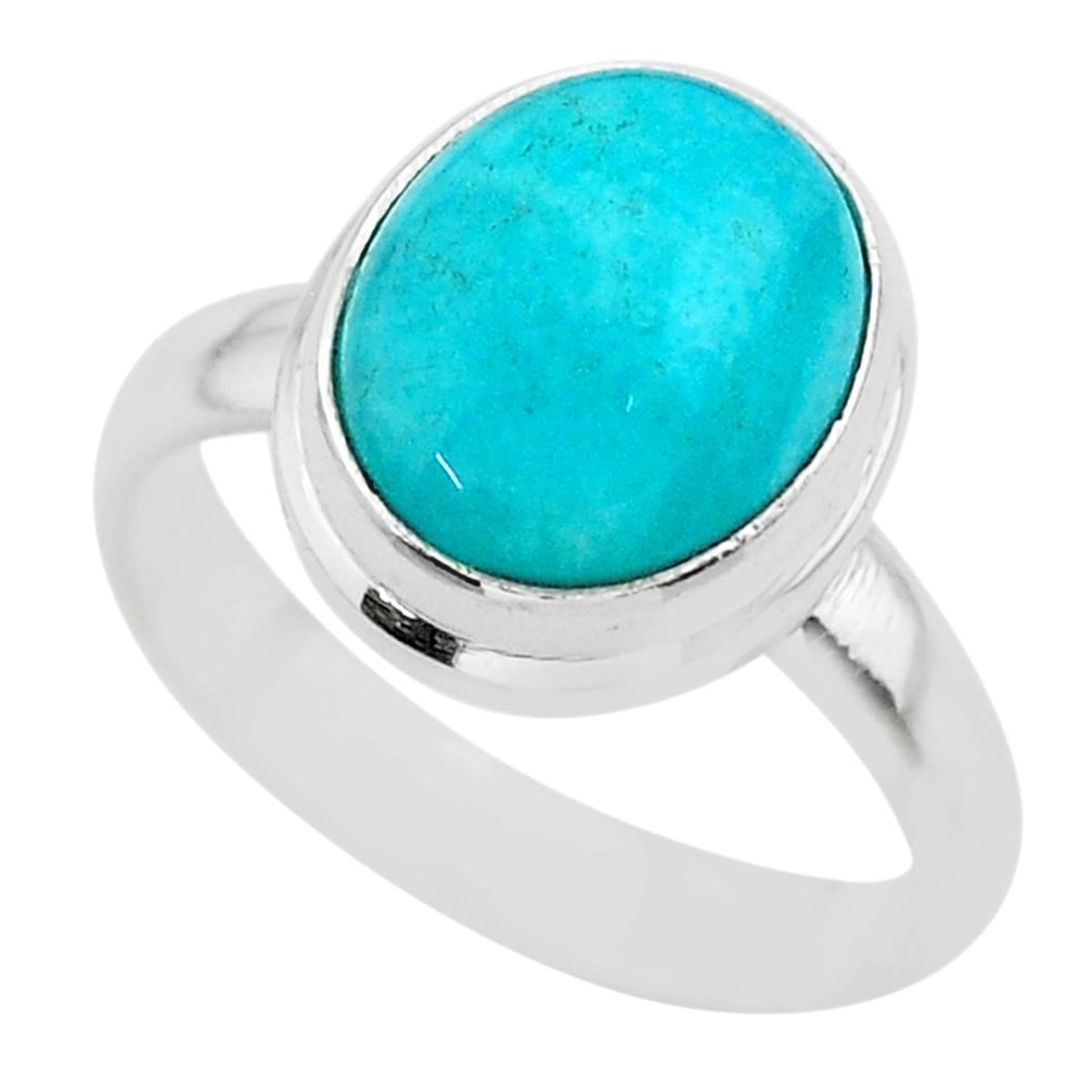 5.07cts solitaire natural green peruvian amazonite silver ring size 7.5 t28914