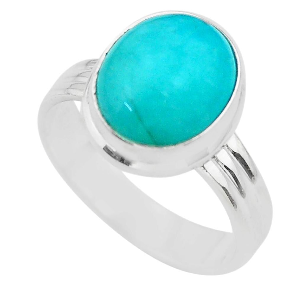 5.32cts solitaire natural green peruvian amazonite silver ring size 8.5 t29073