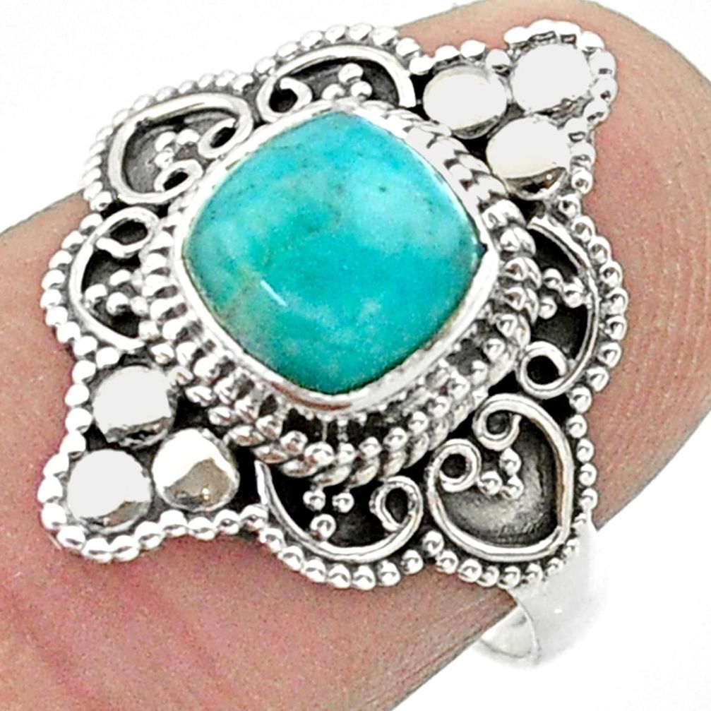 1.14cts solitaire natural green peruvian amazonite silver ring size 7.5 t30717