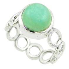 5.84cts solitaire natural green peruvian amazonite silver ring size 9.5 t78022