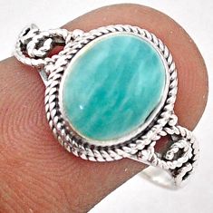 3.92cts solitaire natural green peruvian amazonite silver ring size 8.5 t87692