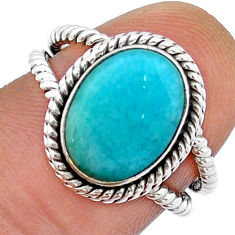 4.88cts solitaire natural green peruvian amazonite silver ring size 6.5 u90646