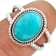 5.14cts solitaire natural green peruvian amazonite silver ring size 6.5 u90670