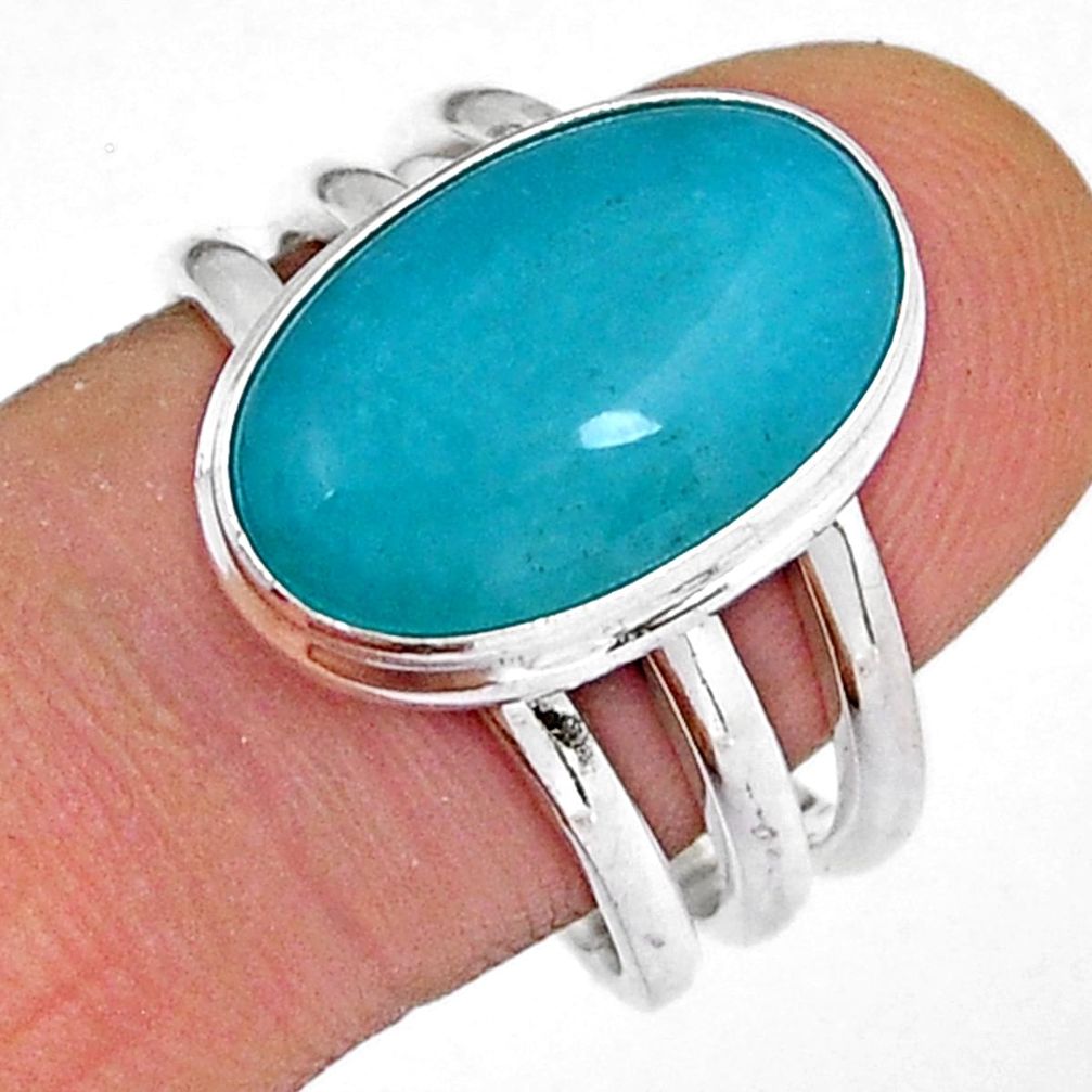 7.80cts solitaire natural green peruvian amazonite silver ring size 8.5 y7590