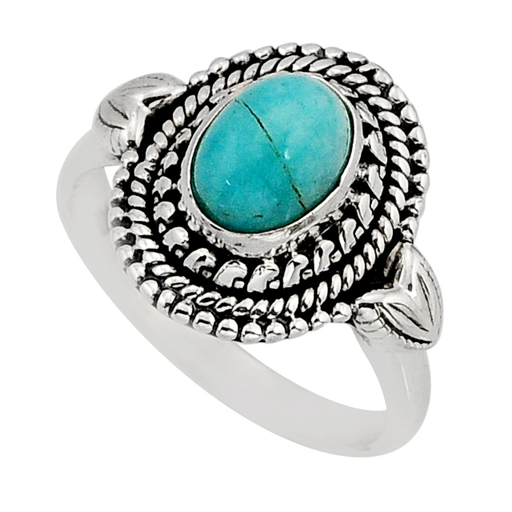 2.14cts solitaire natural green peruvian amazonite silver ring size 6.5 y76320