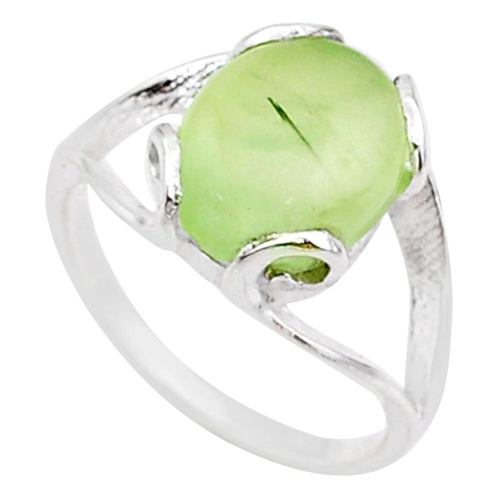 5.38cts solitaire natural green prehnite 925 silver tortoise ring size 7 t60596