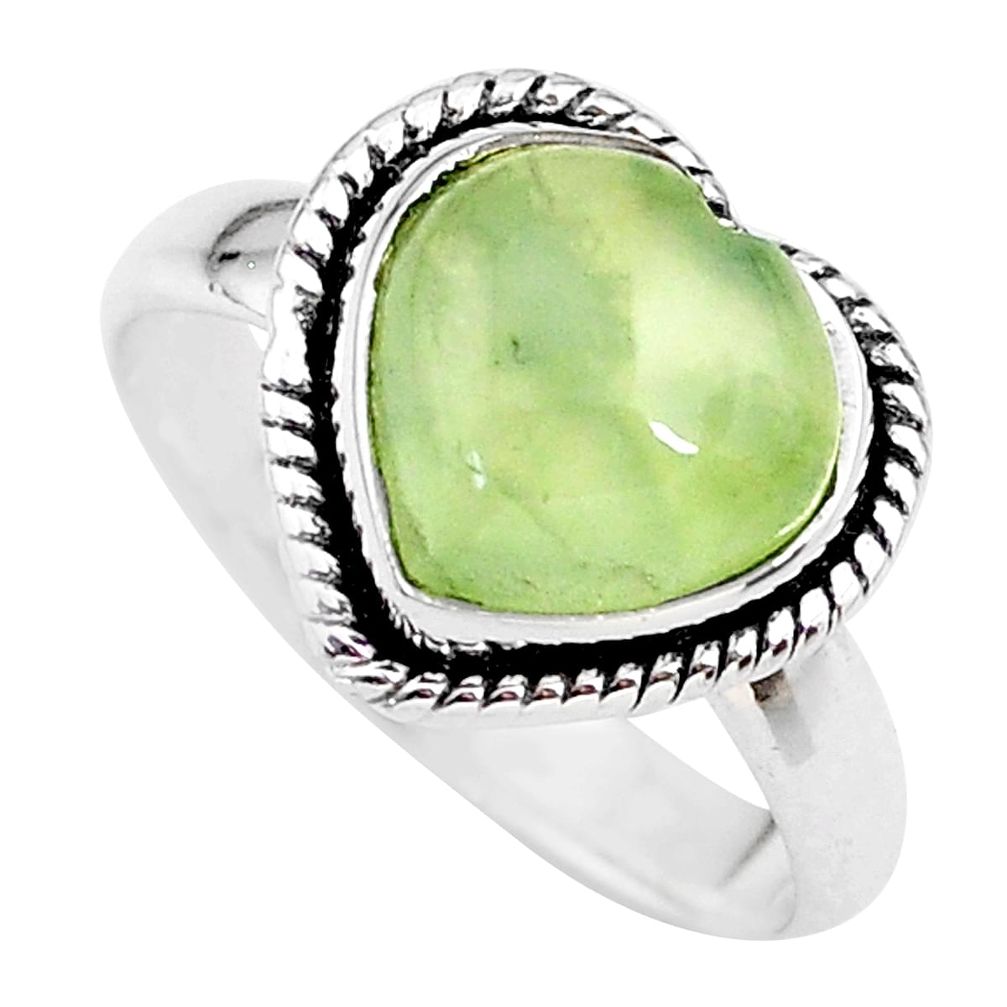 4.84cts  heart green prehnite 925 sterling silver handmade ring size 8 t21758