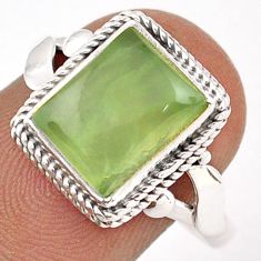 3.98cts solitaire natural green prehnite octagan silver ring size 8.5 t87582