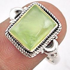 3.98cts solitaire natural green prehnite octagan silver ring size 7.5 t87740