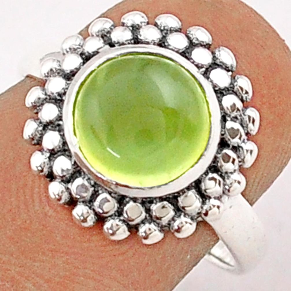 3.46cts solitaire natural green prehnite round 925 silver ring size 7.5 t84213