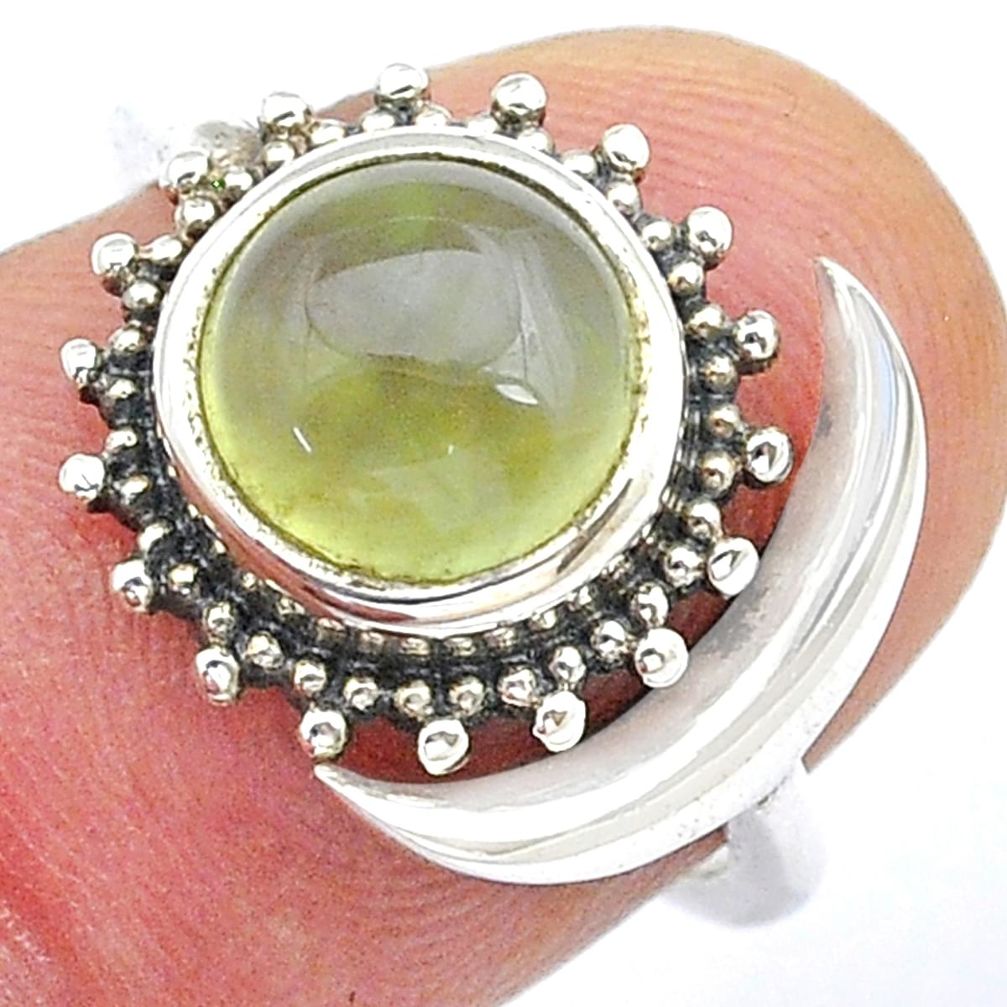 3.05cts solitaire natural green prehnite silver adjustable ring size 6 u56369