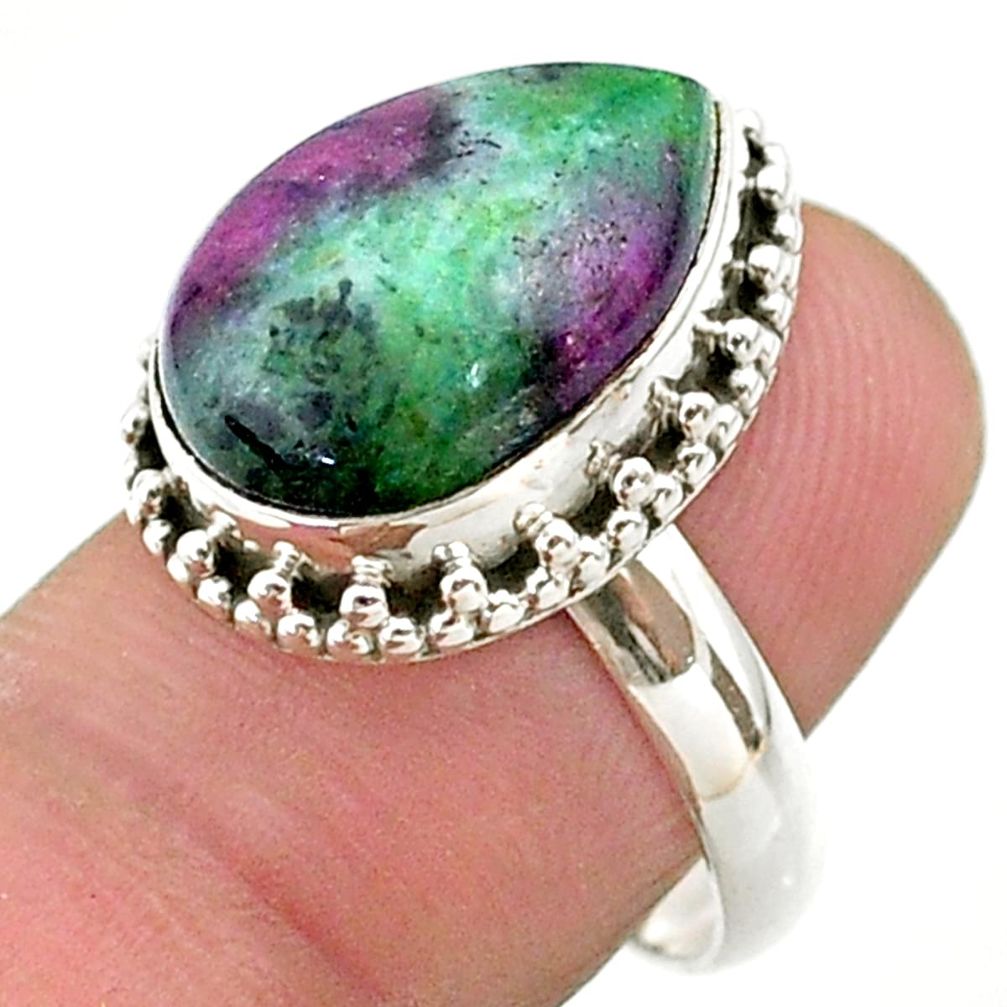 10.57cts solitaire natural green ruby zoisite 925 silver ring size 7 t44754
