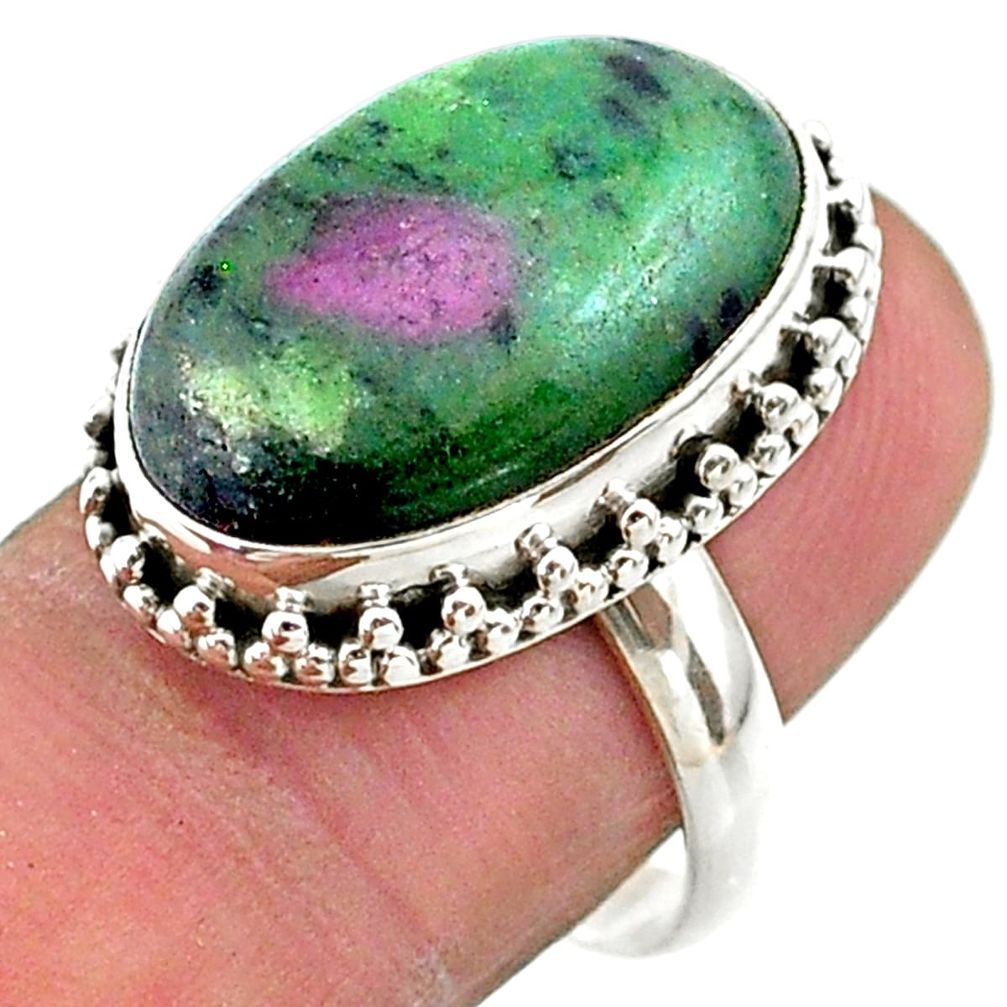 16.92cts solitaire natural green ruby zoisite 925 silver ring size 8 t44753