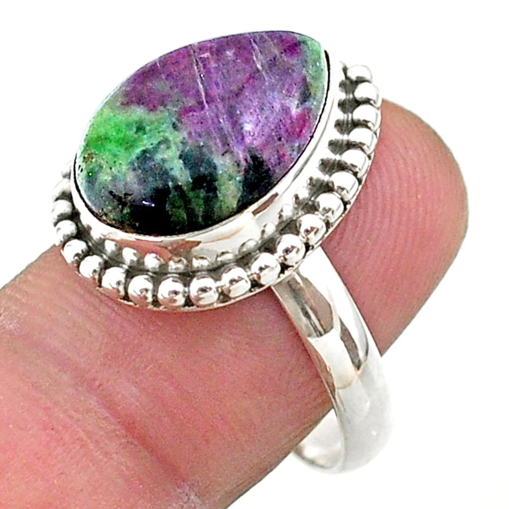 10.02cts solitaire natural green ruby zoisite 925 silver ring size 8 t44756