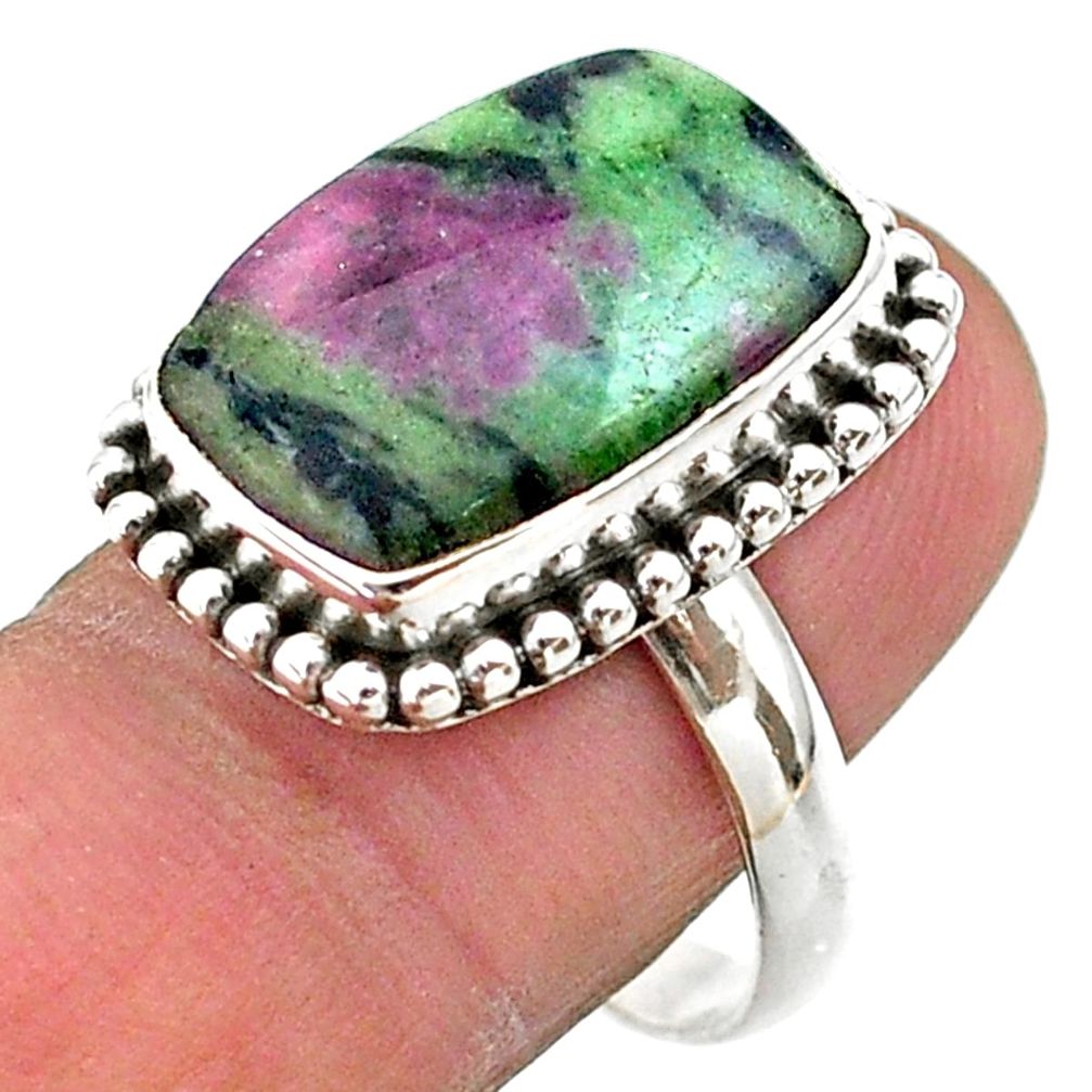 10.83cts solitaire natural green ruby zoisite 925 silver ring size 9 t44760