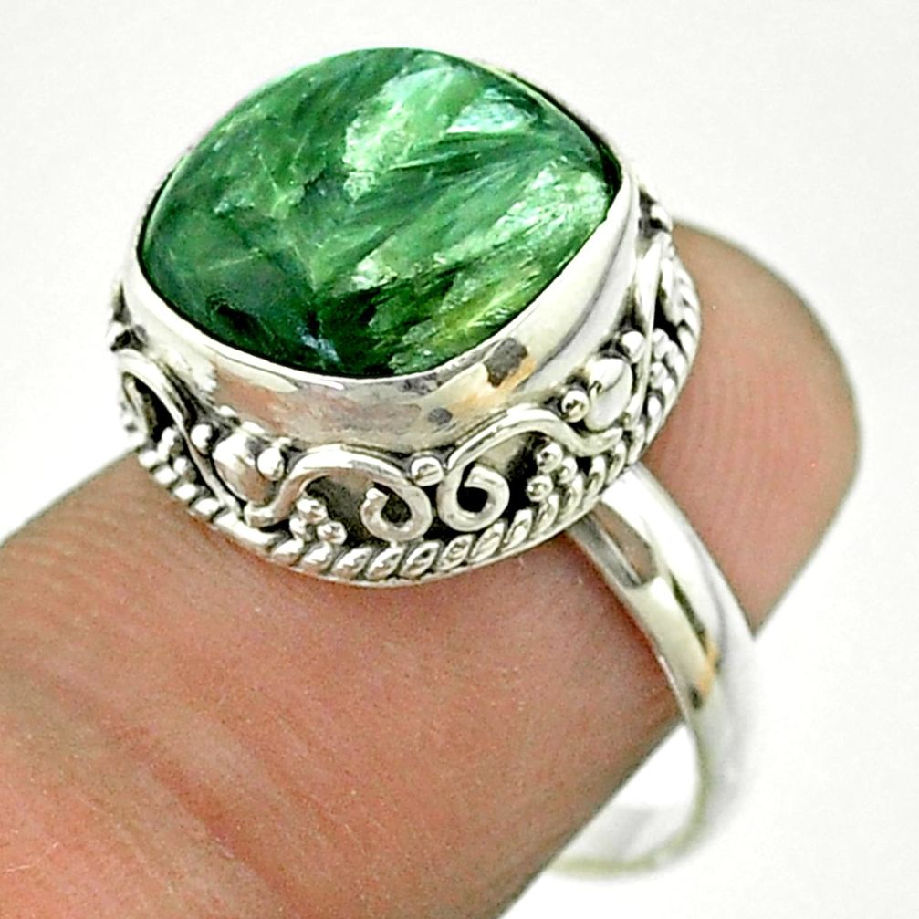 6.83cts solitaire natural green seraphinite (russian) silver ring size 7 t55883