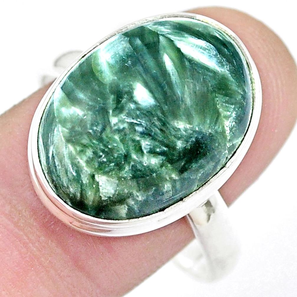 12.36cts solitaire natural green seraphinite 925 silver cocktail ring size 11 u43861