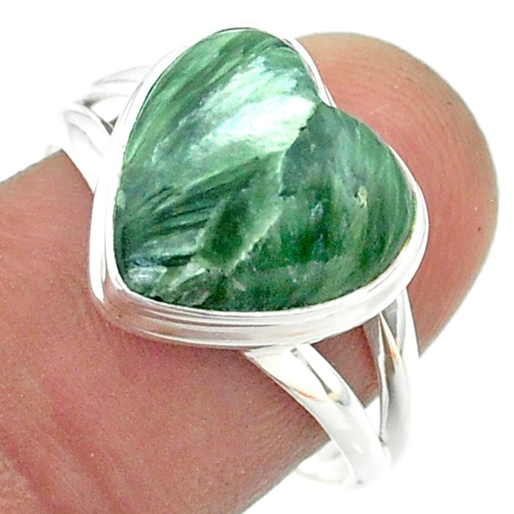 6.57cts solitaire natural green seraphinite 925 silver ring size 8.5 t55101