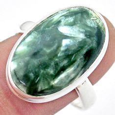 15.02cts solitaire natural green seraphinite oval silver ring size 9.5 u43873