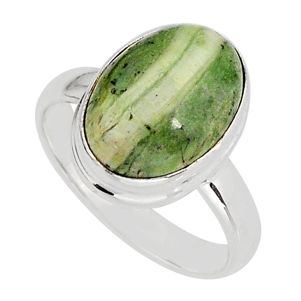 5.96cts solitaire natural green swiss imperial opal silver ring size 7.5 y75127