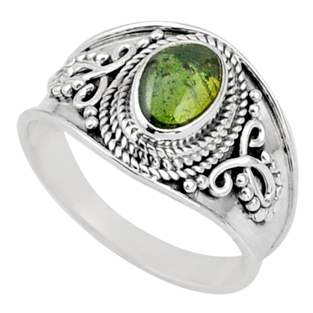 2.17cts solitaire natural green tourmaline 925 silver ring size 8 t90261