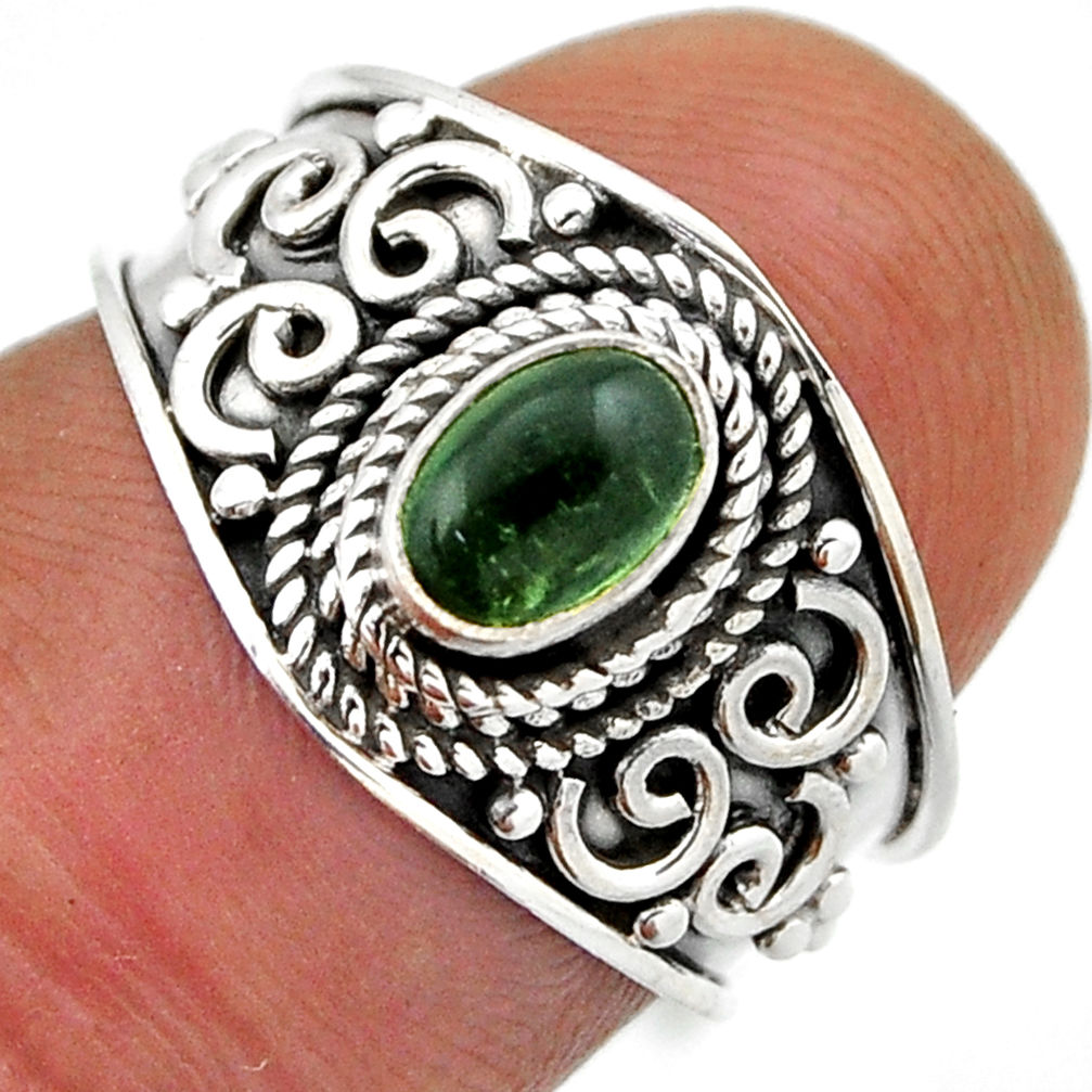 1.10cts solitaire natural green tourmaline oval 925 silver ring size 5.5 n42940