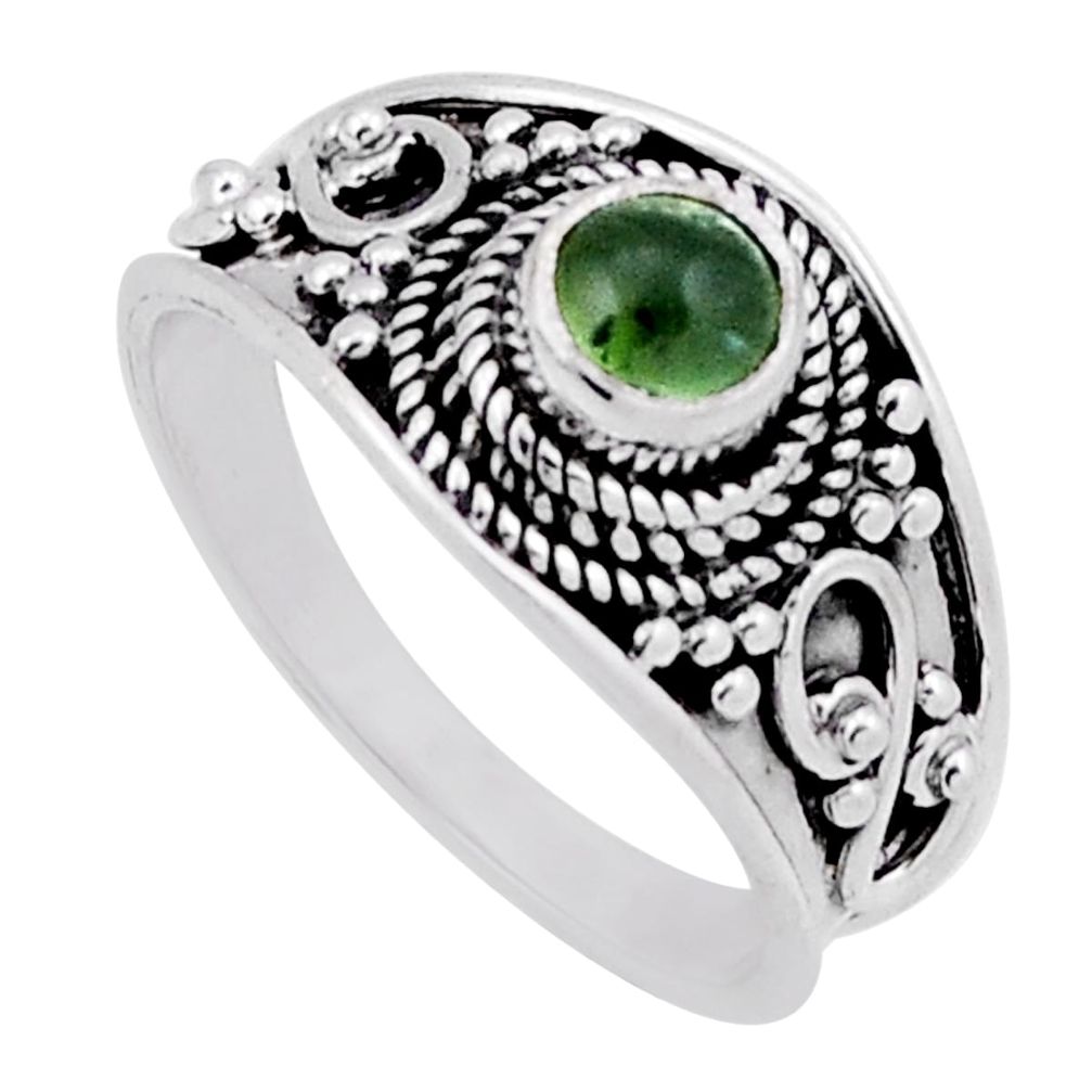 0.81cts solitaire natural green tourmaline round 925 silver ring size 6.5 n42960