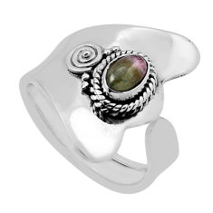1.09cts solitaire natural green tourmaline silver adjustable ring size 8 n35382