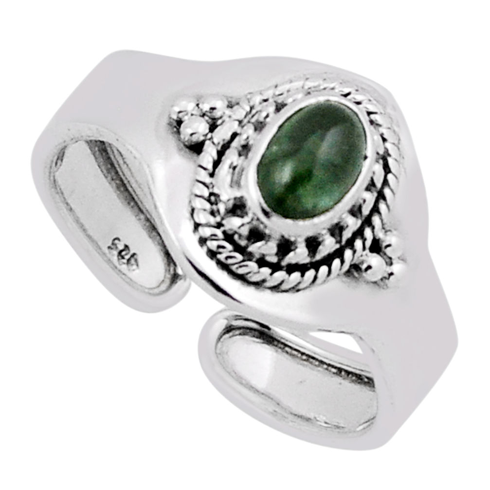 0.91cts solitaire natural green tourmaline silver adjustable ring size 8 n37155