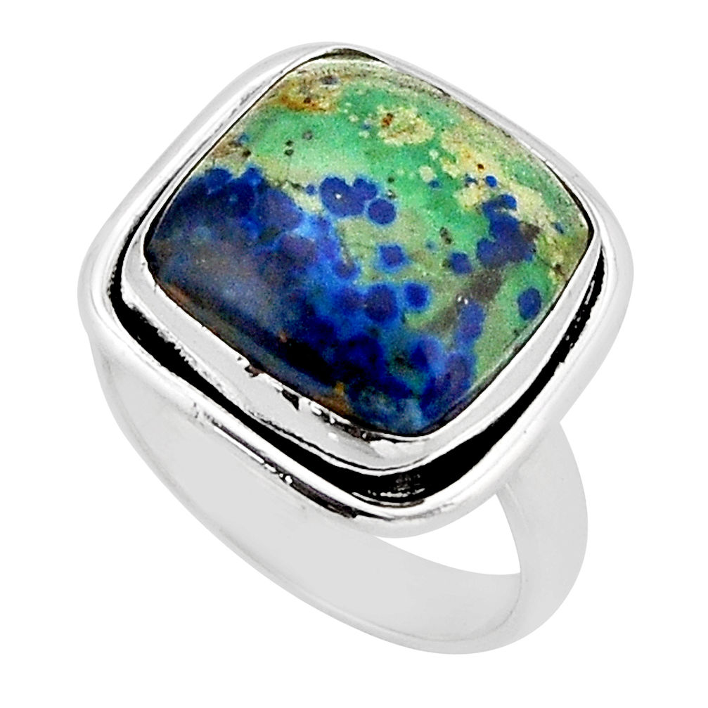 11.58cts solitaire natural green turquoise azurite 925 silver ring size 8 y72012