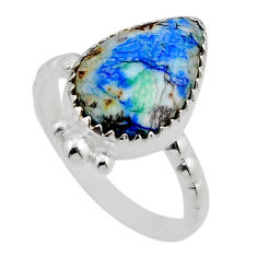 6.93cts solitaire natural green turquoise azurite 925 silver ring size 8 y88566
