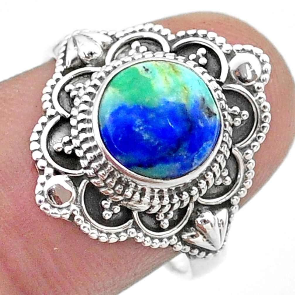 3.19cts solitaire natural green turquoise azurite silver ring size 7.5 t44978