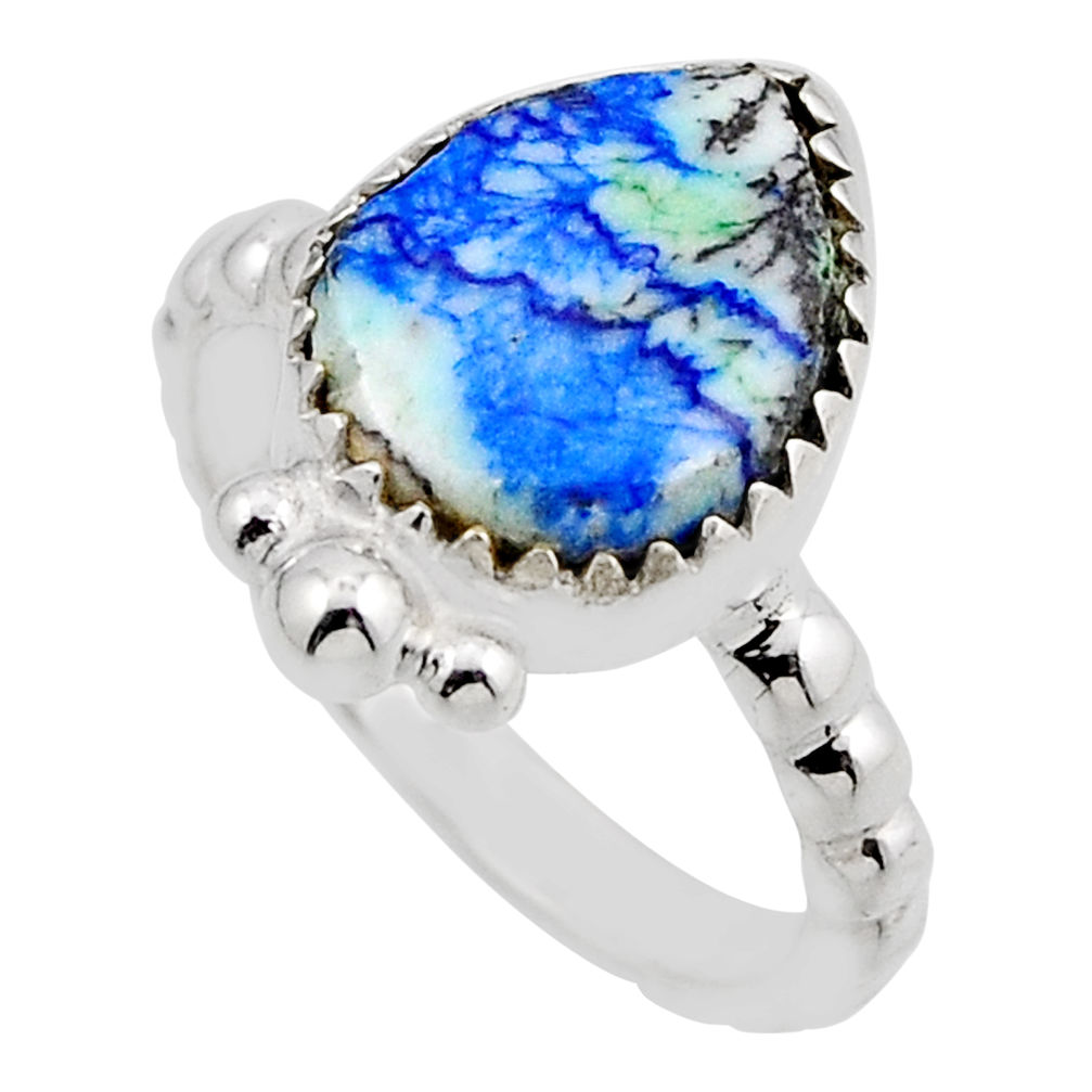 5.54cts solitaire natural green turquoise azurite silver ring size 6.5 y88581