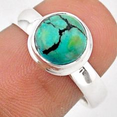 3.26cts solitaire natural green turquoise tibetan 925 silver ring size 7 t95903