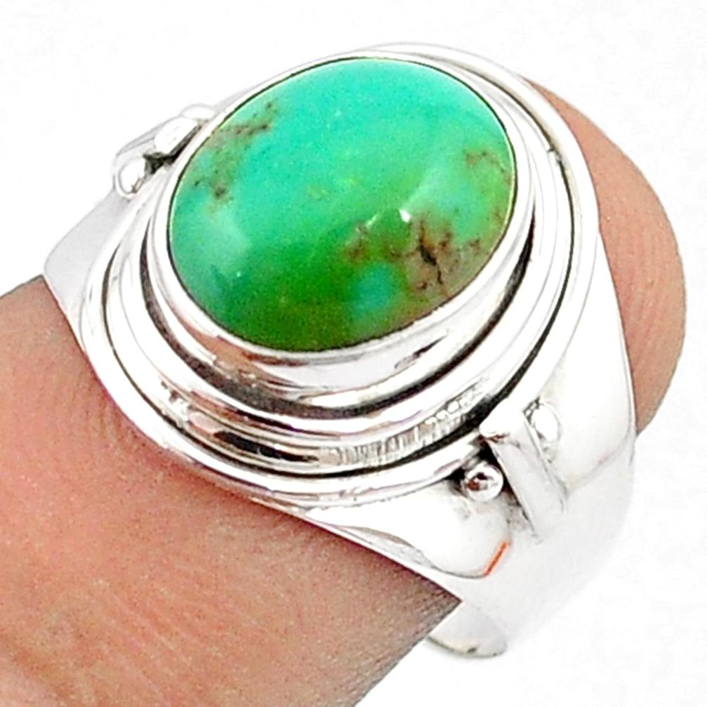 5.07cts solitaire natural green turquoise tibetan 925 silver ring size 7 u27301