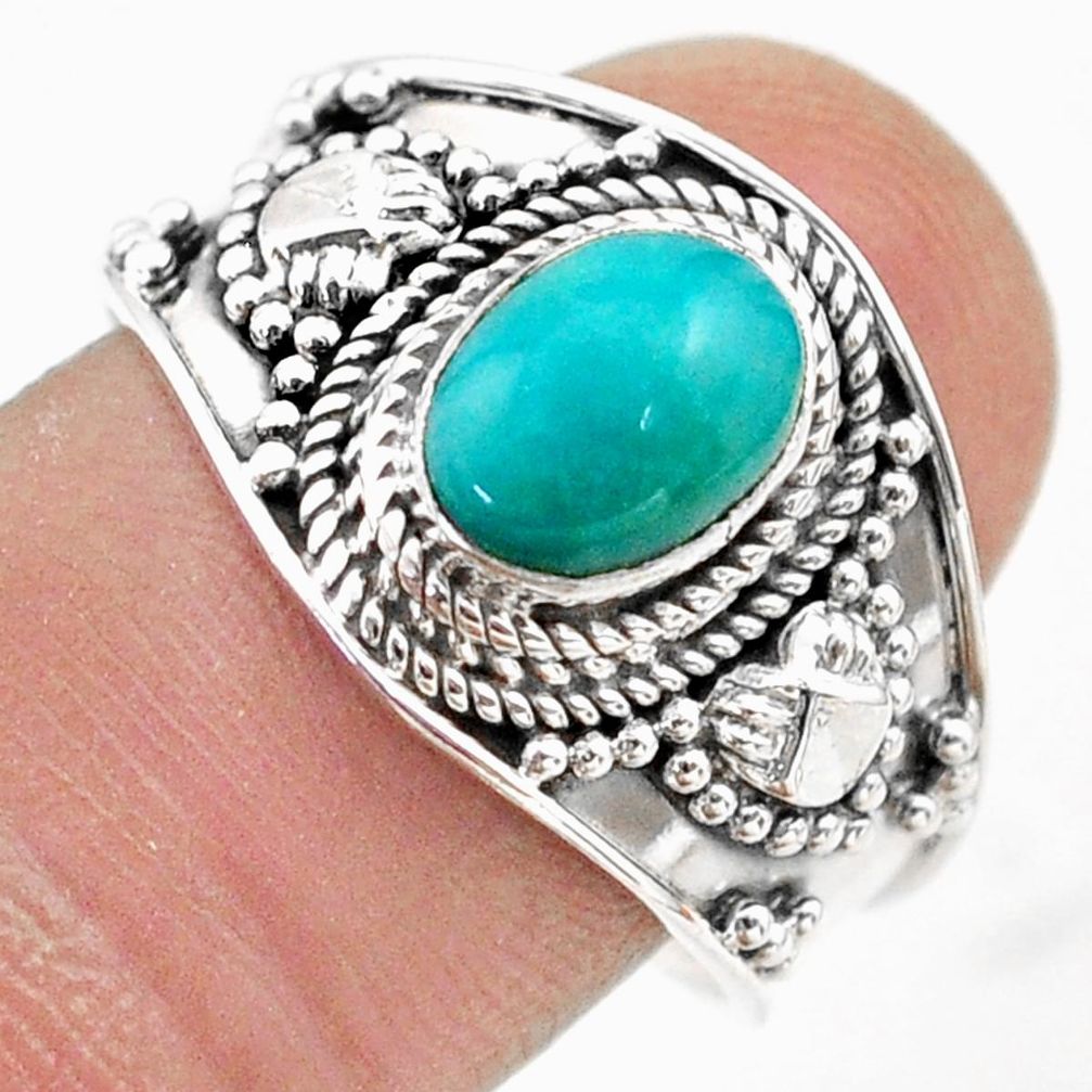 2.01cts solitaire natural green turquoise tibetan 925 silver ring size 9 t75481