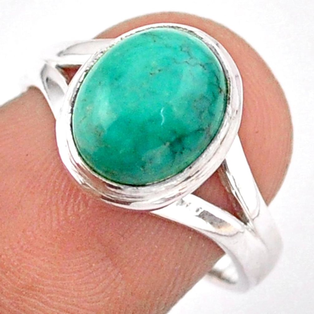 4.29cts solitaire natural green turquoise tibetan silver ring size 6.5 t95922