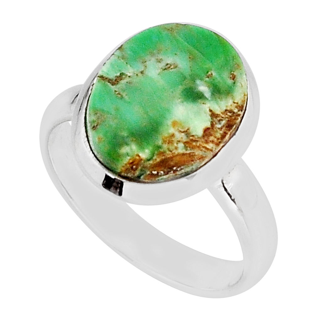 5.34cts solitaire natural green variscite 925 sterling silver ring size 8 y64688