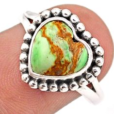 4.67cts solitaire natural green variscite heart 925 silver ring size 8 t87274