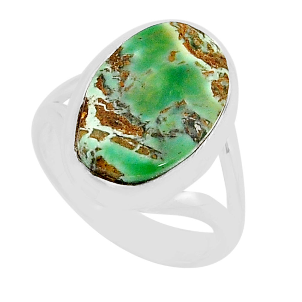 7.04cts solitaire natural green variscite oval 925 silver ring size 6.5 y64615