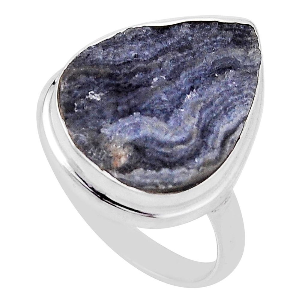 14.88cts solitaire natural grey desert druzy 925 silver ring size 10.5 n30770