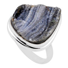 16.00cts solitaire natural grey desert druzy fancy silver ring size 10.5 n30817