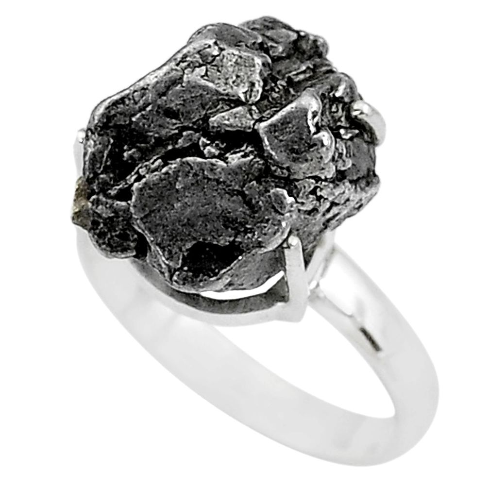 21.18cts solitaire natural grey meteorite gibeon 925 silver ring size 8 t10381