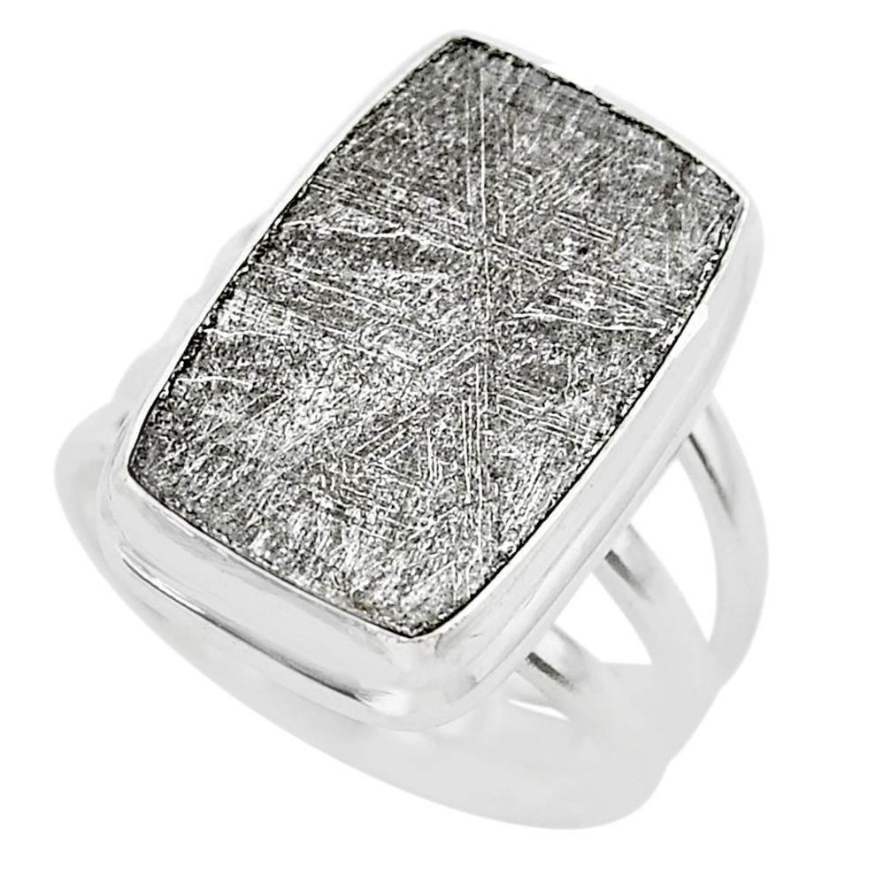 19.49cts solitaire natural grey meteorite gibeon 925 silver ring size 8 t29163