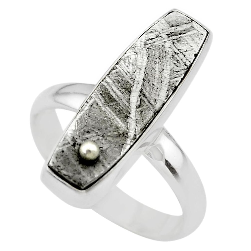 12.43cts solitaire natural grey meteorite gibeon 925 silver ring size 8 t29190