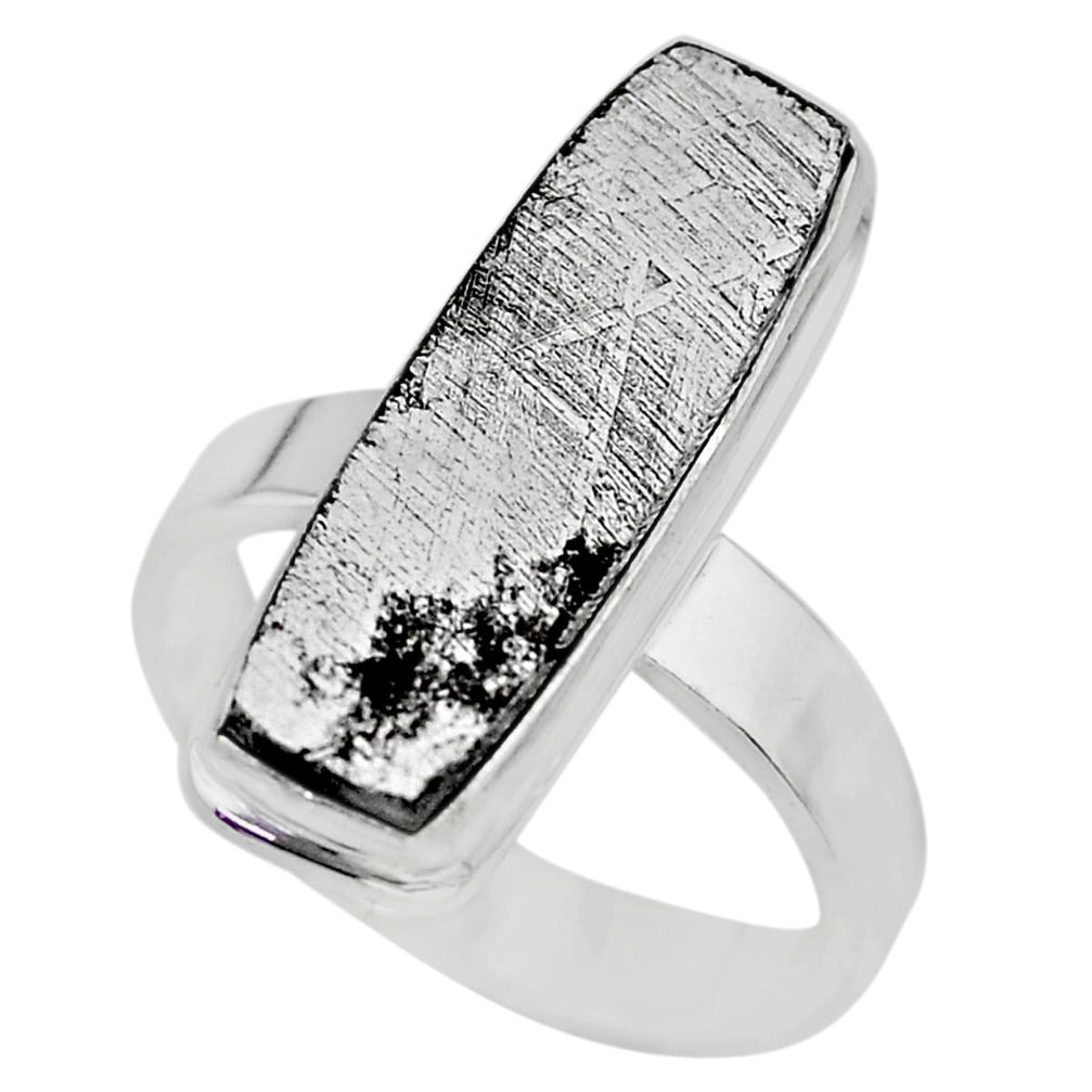 18.17cts solitaire natural grey meteorite gibeon 925 silver ring size 8.5 t29188