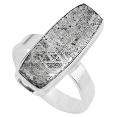16.52cts solitaire natural grey meteorite gibeon 925 silver ring size 8.5 t29193