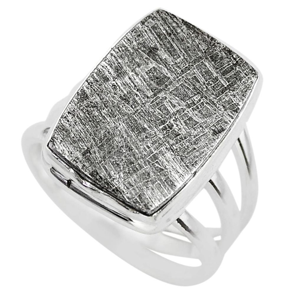 15.68cts solitaire natural grey meteorite gibeon 925 silver ring size 7.5 t29197