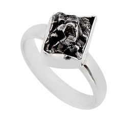 6.05cts solitaire natural grey meteorite gibeon 925 silver ring size 6.5 y85019