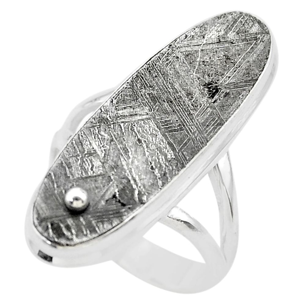 17.18cts solitaire natural grey meteorite gibeon oval silver ring size 6 t29173